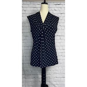 Premise Stretch Top Blouse Juniors Size Large Black Polka Dot Sleeveless Women's